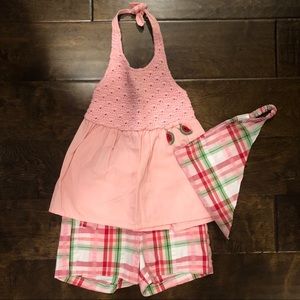 Like New Gymboree Plaid Shorts, Top, and Headscarf